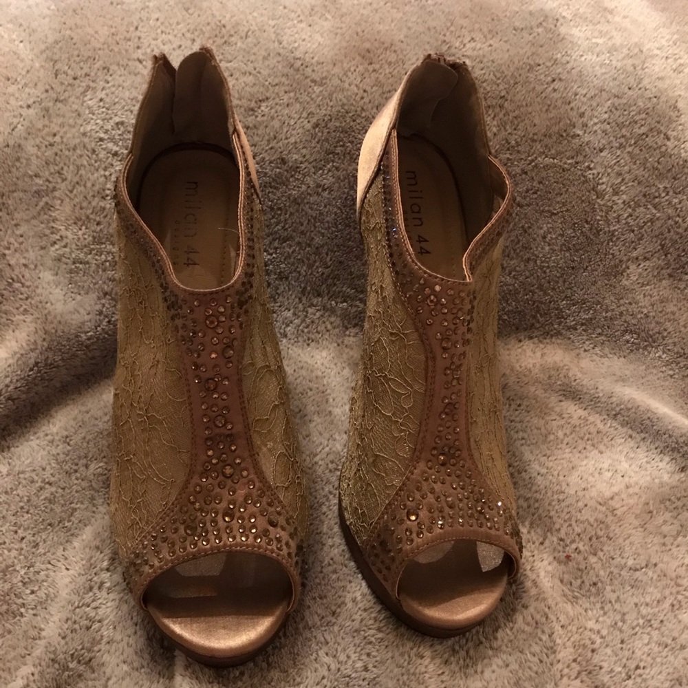 Lace and crystal heels